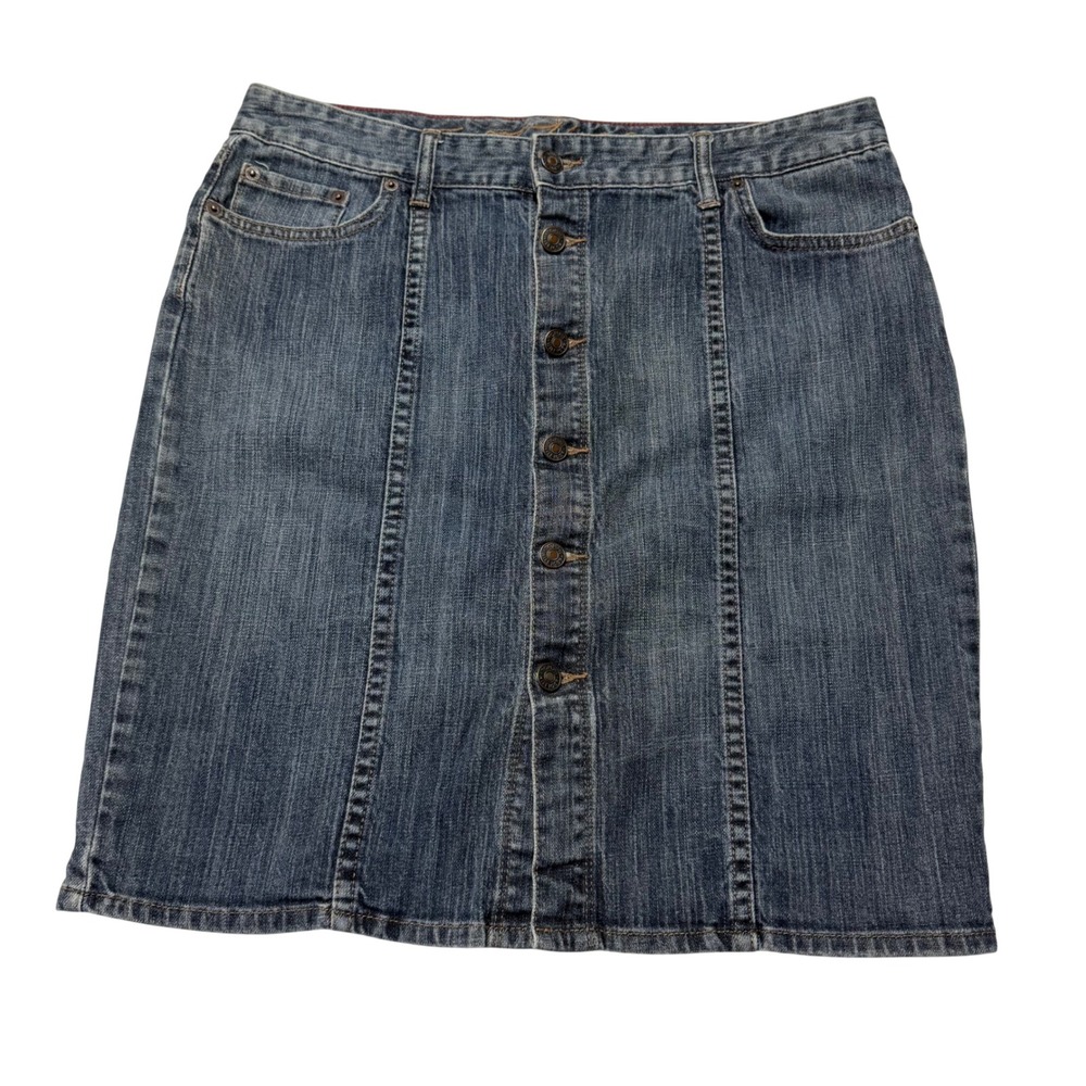 Tommy Hilfiger Mini Skirt Button Front Medium‎ Wash Denim 2007 Womens 12 Stretch